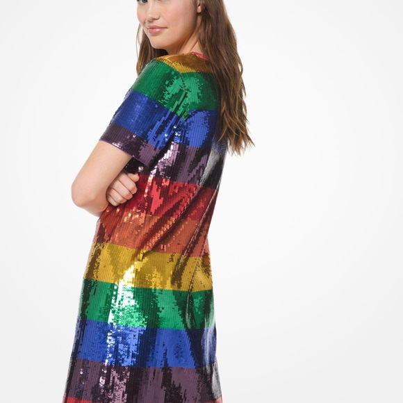 Michael Michael Kors Rainbow Striped Sequined Dress - Picture 12 of 16